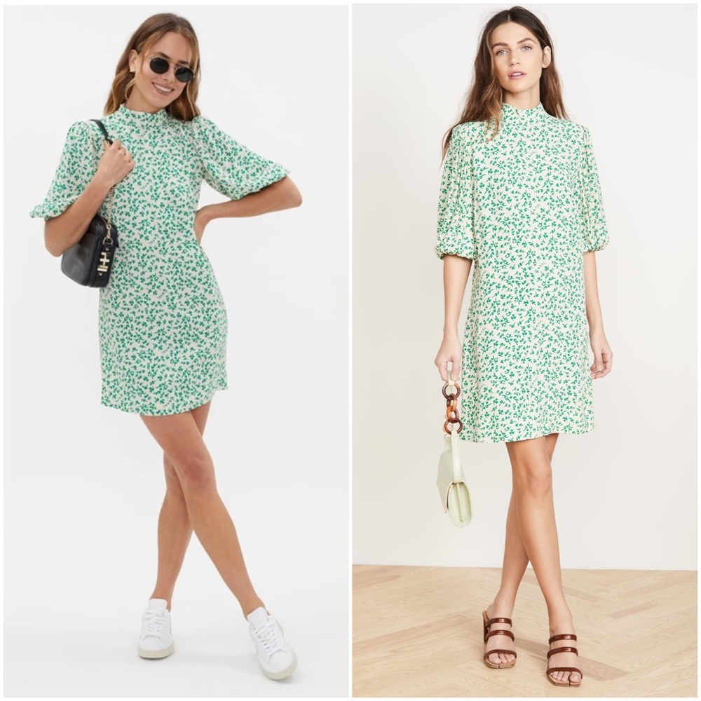 GANNI Botanical Print Dress in Tapioca